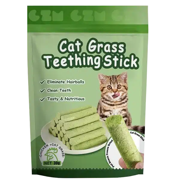 Cat Grass Stick – Cat Grass Teething Stick — 6pcs Bag – Chicken & Grass Blend – 30g – Natural Dental Treats for Cats