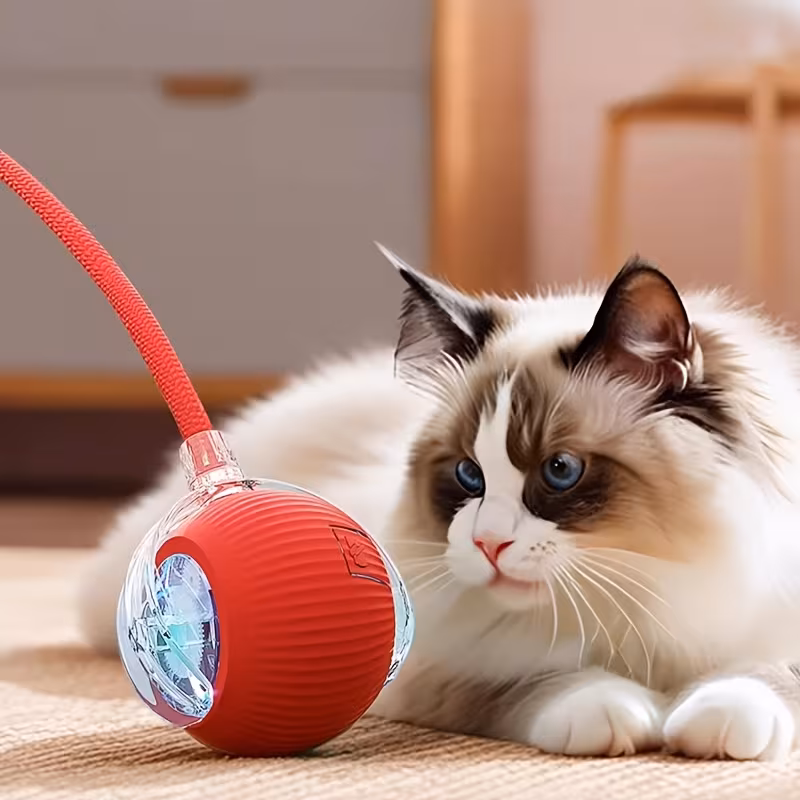 Smart Interactive Cat Toy Rolling Ball with Tail Rope