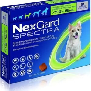 NexGard Spectra Medium Dog Tablets 7.5–15 kg – Monthly Chewable for Fleas, Ticks, Heartworm & Intestinal Worms